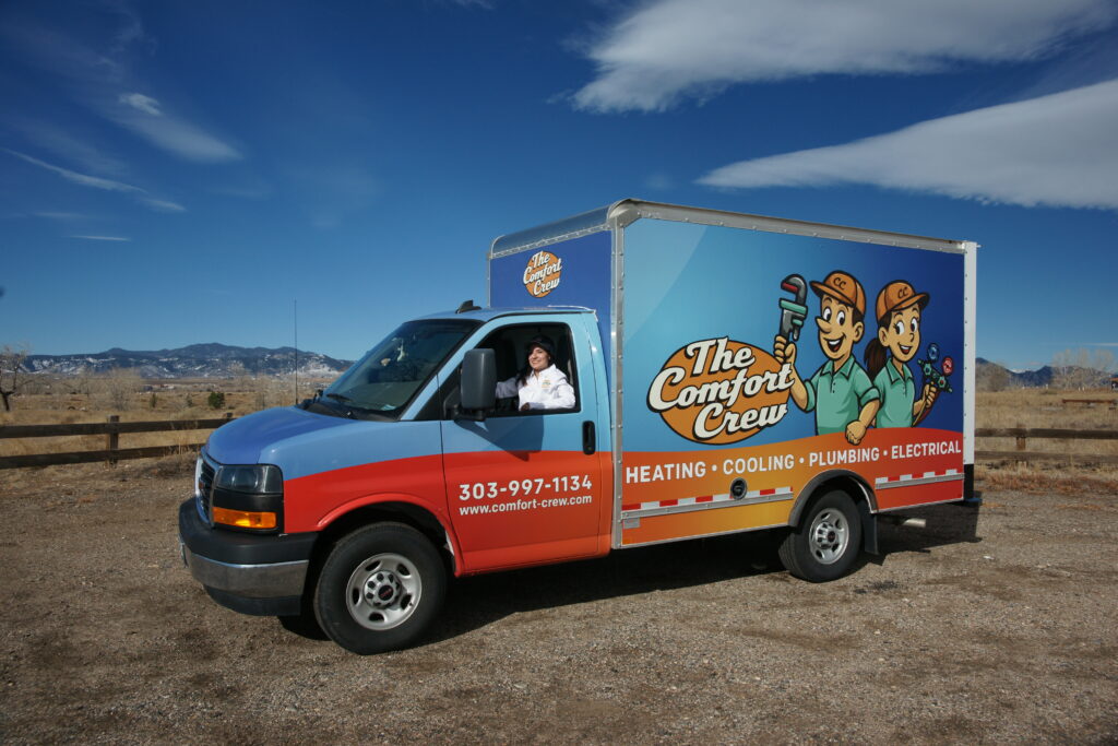 The Comfort Crew HVAC service truck in Denver metro Colorado